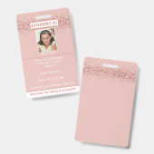 Homeschool Student ID Roze Goud Glitter Badge (Voor- en achterkant)