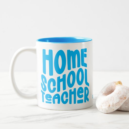 Homeschool Teacher | Blue Typography Tweekleurige Koffiemok (Met donut)