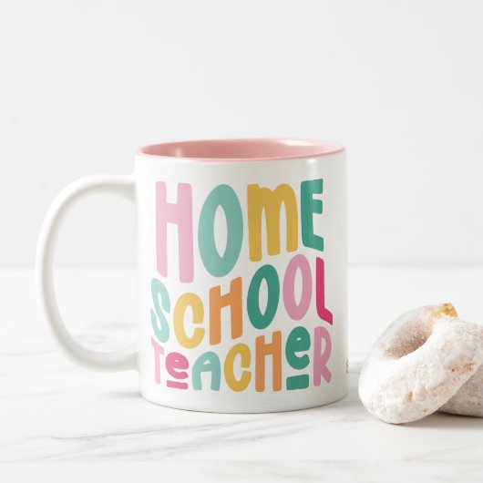Homeschool Teacher Colorful Text Tweekleurige Koffiemok (Met donut)