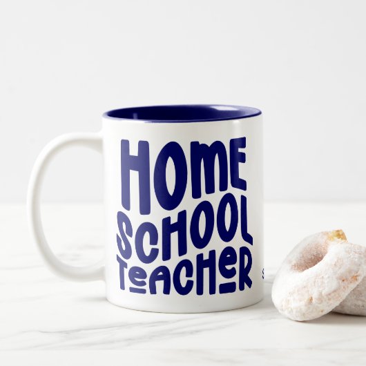 Homeschool Teacher | Dark Blue Typography Design Tweekleurige Koffiemok (Met donut)