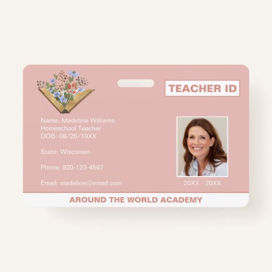Homeschool Teacher ID Book Flowers Badge (Voorkant)