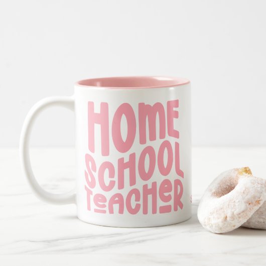 Homeschool Teacher | Pink Typography Tweekleurige Koffiemok (Met donut)
