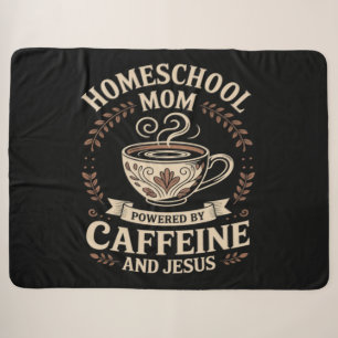 Homeschoolmoeder aangedreven door cafeïne en Jezus Sherpa Deken