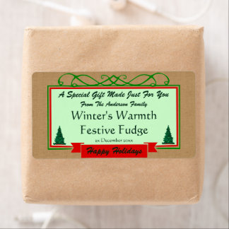 Homespun Burlap met Holiday Trees met geschetste c Etiket