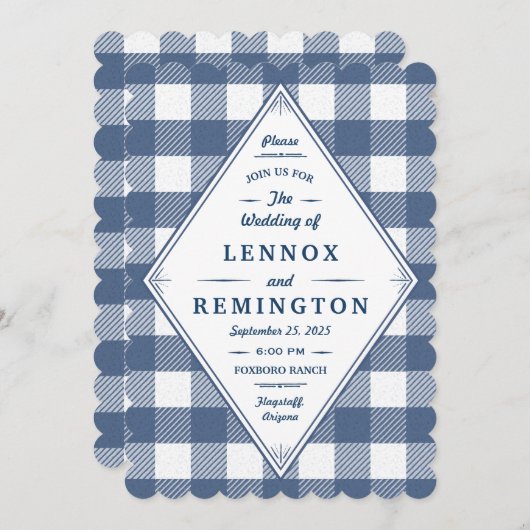 Homespun Gingham Wedding Invitation Kaart (Voorkant / Achterkant)