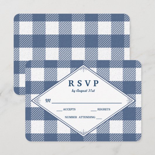 Homespun Gingham Wedding RSVP Kaart (Voorkant / Achterkant)