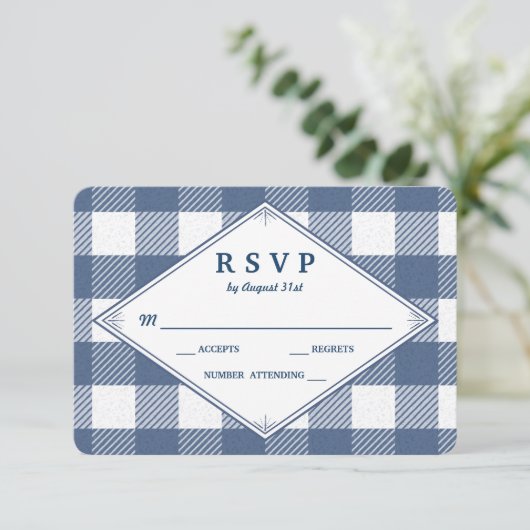 Homespun Gingham Wedding RSVP Kaart (Staand voorkant)