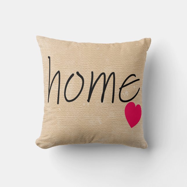 Homespun look HOME Pillow met hart Kussen (Voorkant)