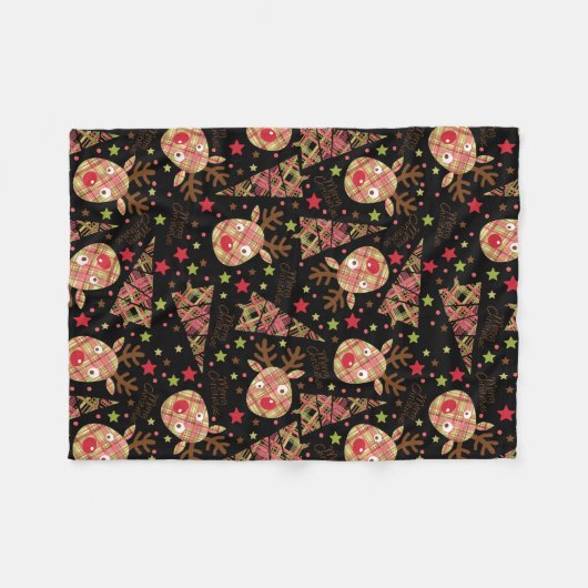 Homespun Vrolijk Kerstpatroon Fleece Deken (Voorkant (Horizontaal))