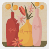 Homespun Wijnfles Floral Vierkante Sticker (Voorkant)