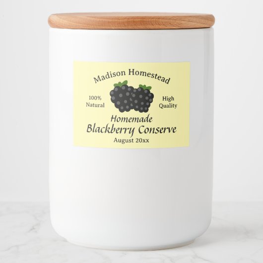 Homestead Blackberry Conserve Jelly Jam sjabloon Voedselcontainer Etiket (Voorkant)