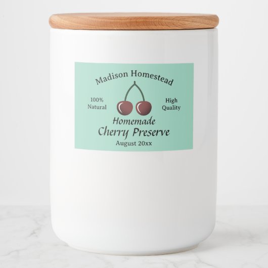 Homestead Cherry Preserve originele sjabloon Voedselcontainer Etiket (Voorkant)