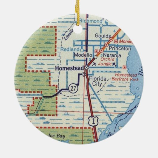 Homestead Florida map Keramisch Ornament (Achterkant)