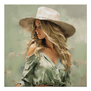 Homestead Hue: Cowgirl kunst aan de muur Perfect Poster