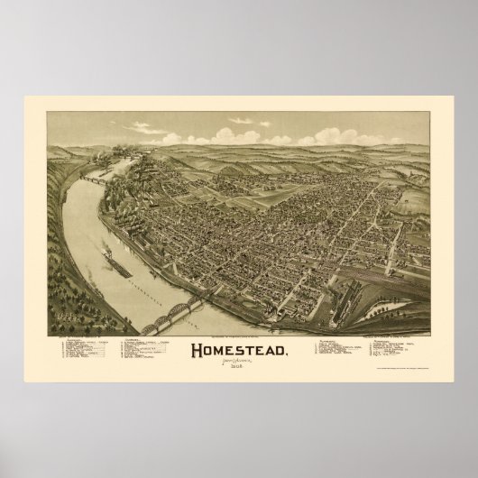 Homestead, PA Panorama Map - 1902 Poster (Voorkant)