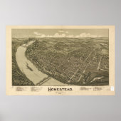 Homestead Pennsylvania 1902 Antiek Panorama Poster (Voorkant)