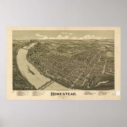Homestead Pennsylvania 1902 Antiek Panorama Poster (Voorkant)