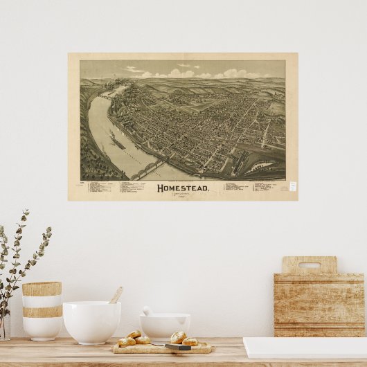 Homestead Pennsylvania 1902 Antiek Panorama Poster (Keuken)