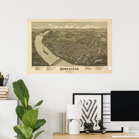 Homestead Pennsylvania 1902 Antiek Panorama Poster (Thuiskantoor)