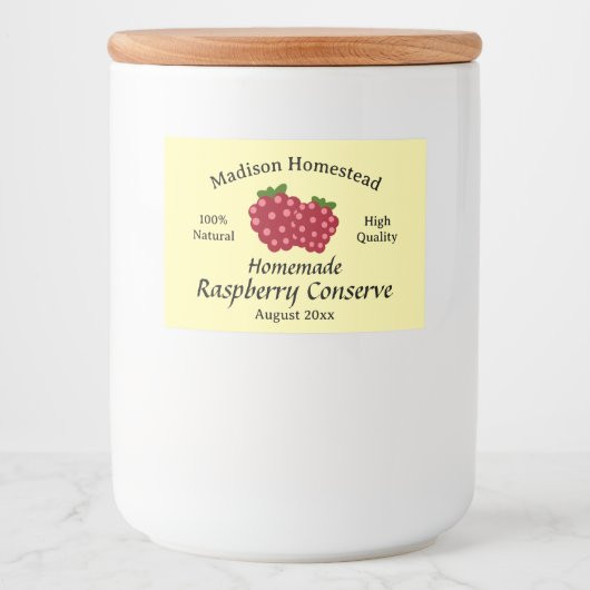 Homestead Raspberry Conserve Jelly Jam sjabloon Voedselcontainer Etiket (Voorkant)