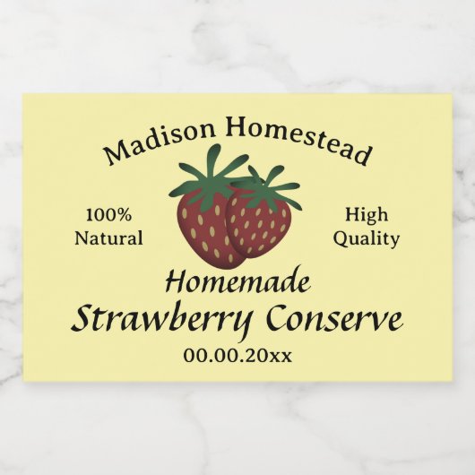 Homestead Strawberry Conserve Jelly sjabloon Voedselcontainer Etiket (Enkel label)