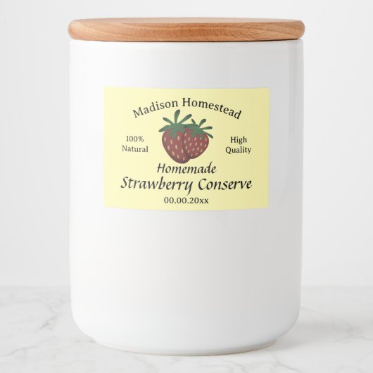 Homestead Strawberry Conserve Jelly sjabloon Voedselcontainer Etiket (Voorkant)