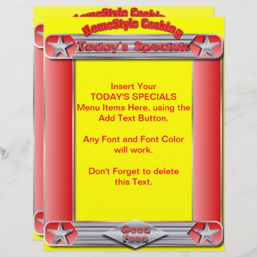 Homestyle Cooking VANDAAG, SPECIALEN, menu Invoege (Voorkant / Achterkant)