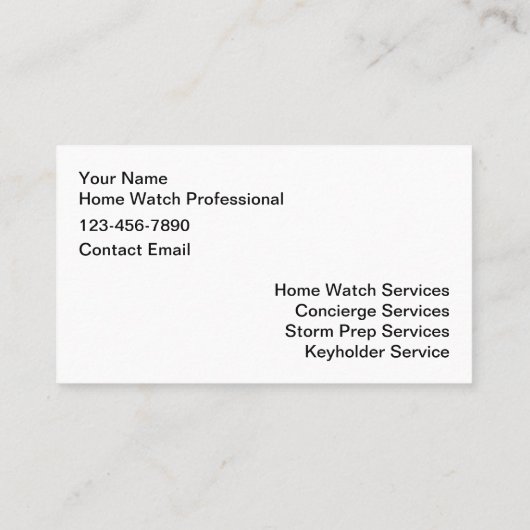 HomeWatch- en conciërgeservices Visitekaartje (Achterkant)