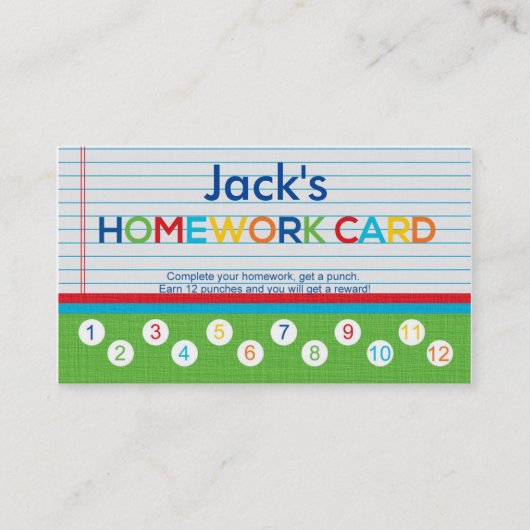 Homework Punch Card Reward card voor kinderen Klantenkaartje (Voorkant)