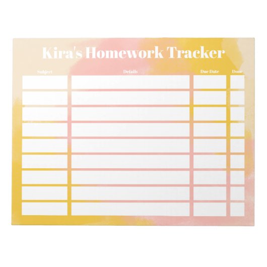  Homework Tracker Notitieblok (Voorkant)