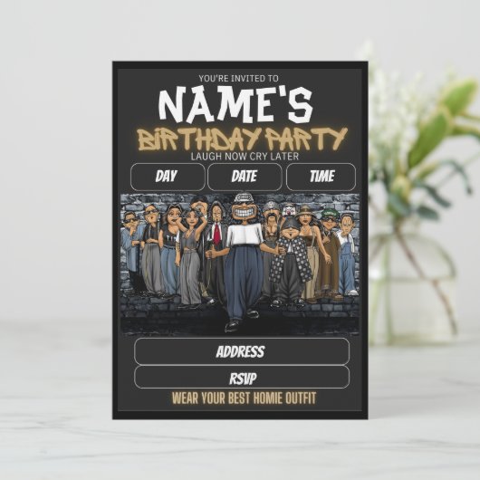 Homies Birthday Invitation, 90s nostalgia Kaart (Staand voorkant)