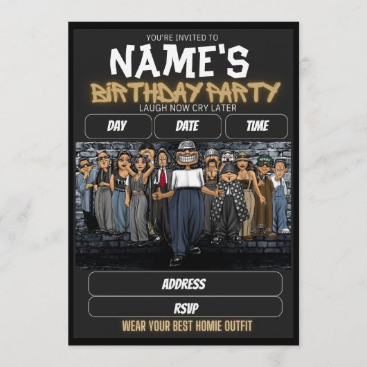 Homies Birthday Invitation, 90s nostalgia Kaart (Voorkant)