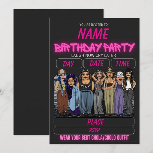 Homies Birthday Invitation Chicana Birthday Kaart (Voorkant / Achterkant)