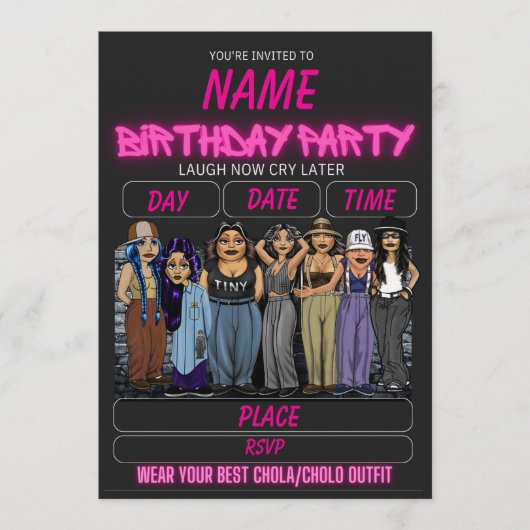 Homies Birthday Invitation Chicana Birthday Kaart (Voorkant)