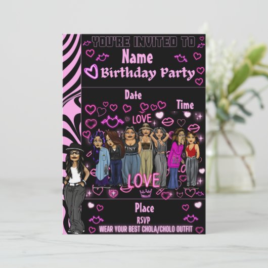 Homies Chicana  Birthday Invitation Lil Homies Kaart (Staand voorkant)