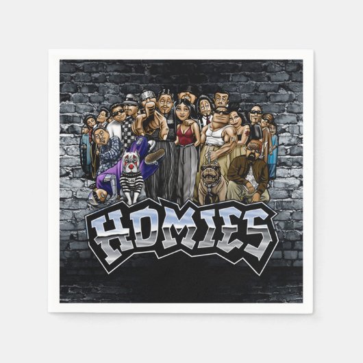 Homies Party Napkins, 90s Old School Party Servet (Voorkant)