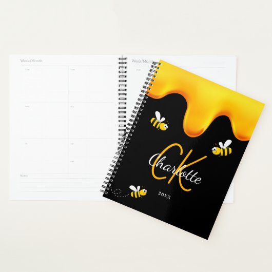 Hommel bijen zwarte honing druppelmonogram 2025 planner (Display)