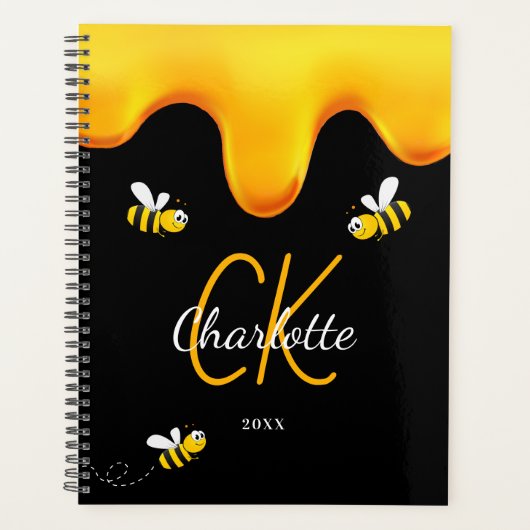 Hommel bijen zwarte honing druppelmonogram 2025 planner (Voorkant)