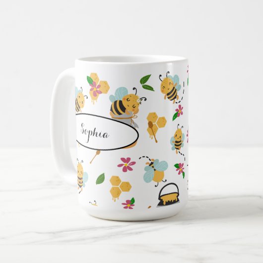 Hommel en honing patroon koffiemok (Voorkant links)
