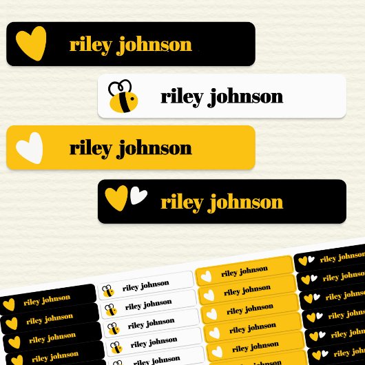 Hommel & Gele Harten Kindernaam Waterdicht Labels