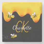 Hommel honing druipende monogram zwart goud stenen onderzetter (Voorkant)