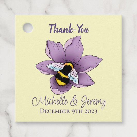 Hommel Lavendel Bloemen Geel Bedankjes Labels (Voorkant)