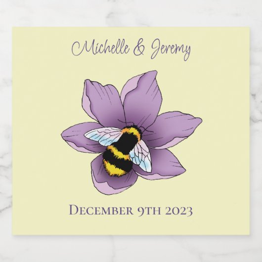 Hommel Lavendel Bloemen Geel Bier Etiket (Enkel label)