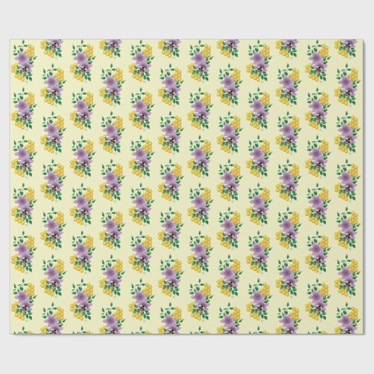 Hommel Lavendel Bloemen Geel Cadeaupapier (Vlak)
