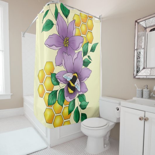 Hommel Lavendel Bloemen Geel Douchegordijn (In situ)