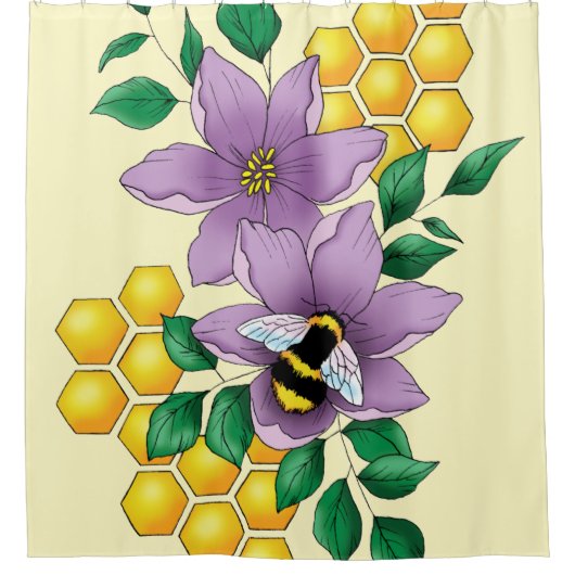 Hommel Lavendel Bloemen Geel Douchegordijn (Voorkant)