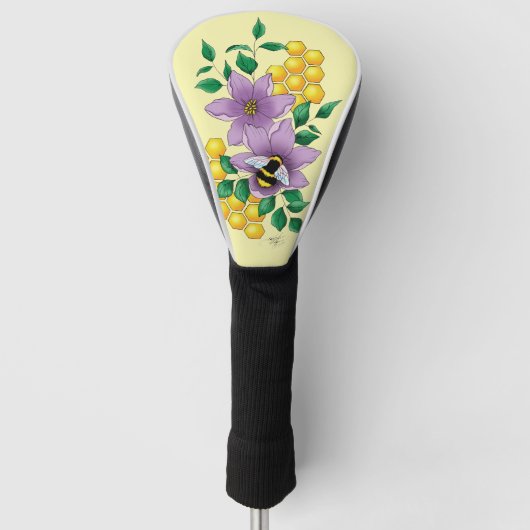 Hommel Lavendel Bloemen Geel Golfheadcover (Voorkant)