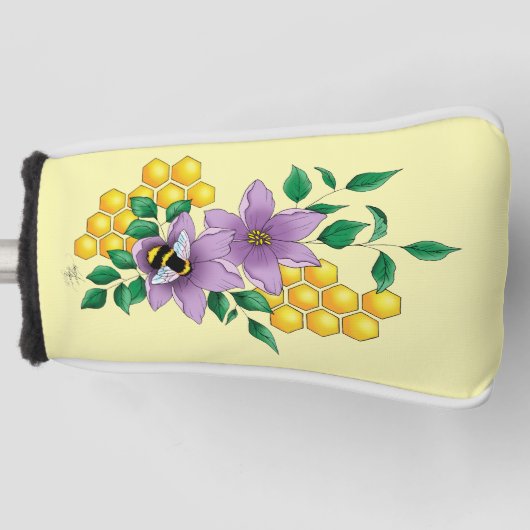 Hommel Lavendel Bloemen Geel Golfheadcover (Voorkant)