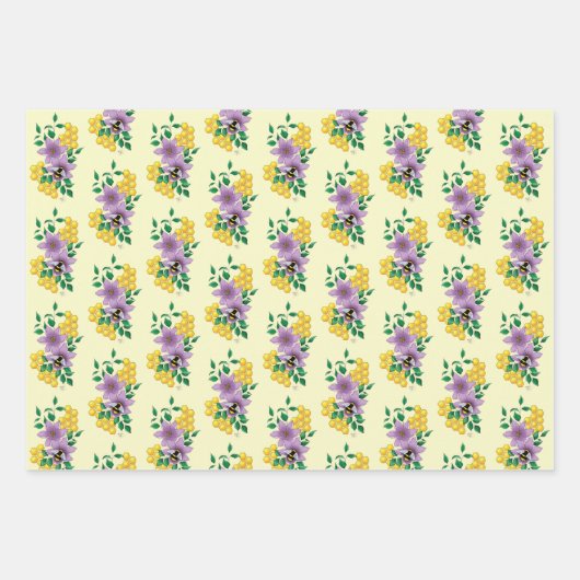 Hommel Lavendel Bloemen Geel Inpakpapier Vel (Voorkant 2)