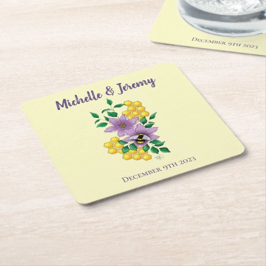 Hommel Lavendel Bloemen Geel Kartonnen Onderzetters (Schuin)